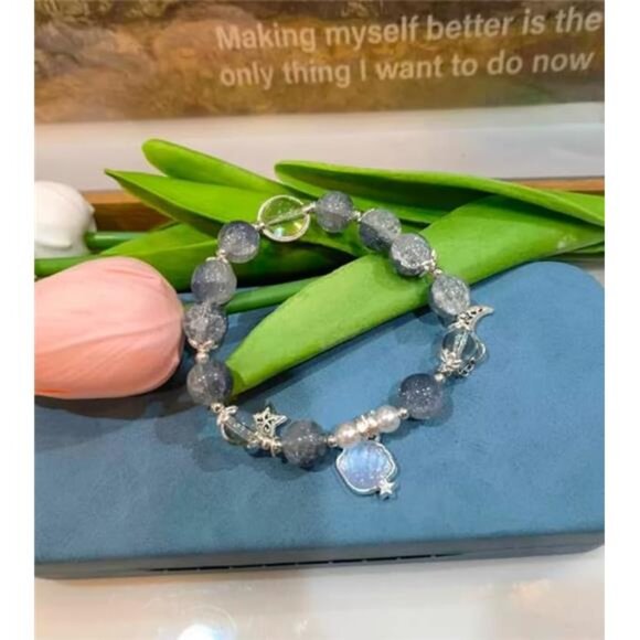Shell Glass Crystal Bracelet with Star Moon Charms, - Picture 6 of 7